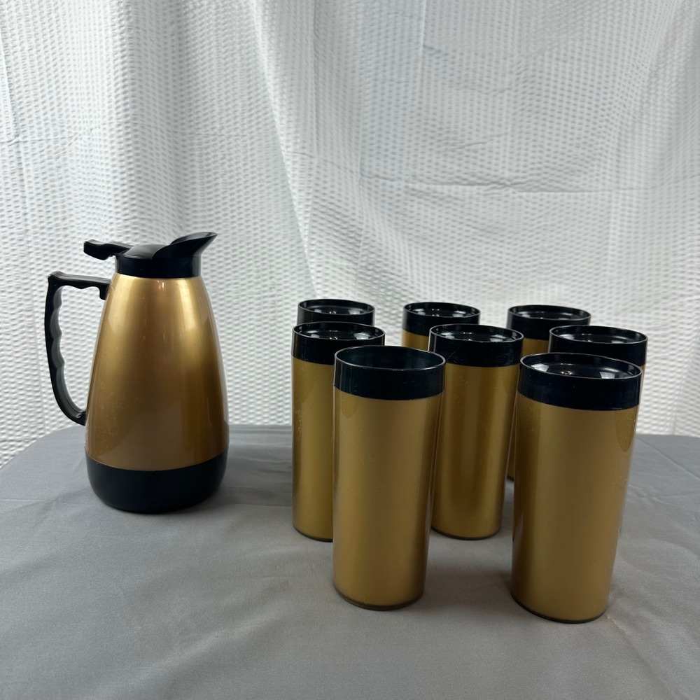 Vintage West Bend Thermo Serv Insulated Gold Coffee Carafe W/‎ 8 Cups MCM